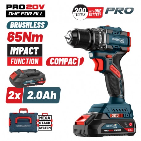 BORMANN Pro BBP5401X22CA Κρουστικό Δραπανοκατσάβιδο Compact Brushless Μπαταρίας 20V, 2x2ah