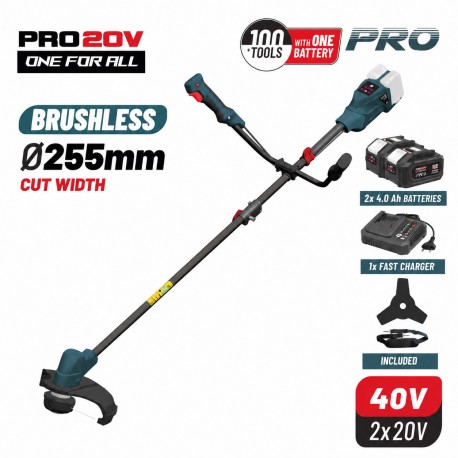 BORMANN Pro BBP4602 Θαμνοκοπτικό 40V Brushless Μπαταρίας Με 2 Μπαταρίες 4.0 Ah και Φορτιστή