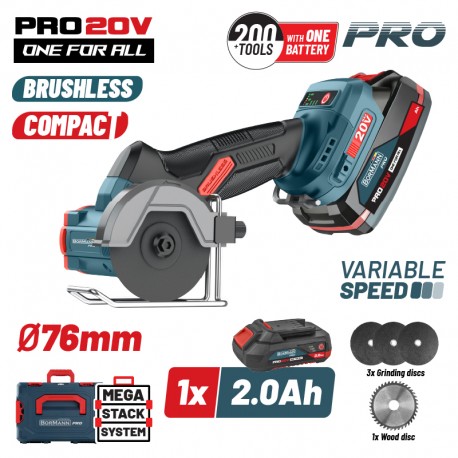 BORMANN Pro BBP5418X2CA Μini Brushless Γωνιακός Τροχός Ρυθμιζόμενος 20V, 0-7000/14000/20000rpm,1x2Ah